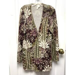 Chicos Sweater Floral Print Cardigan Cotton Blend Long Drapey Women’s Size L
